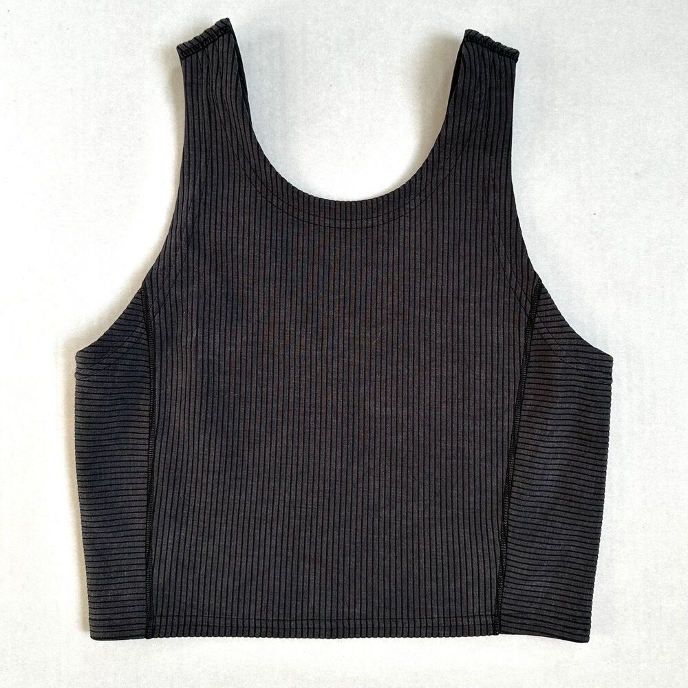 Lululemon Size 4 Ribbed Softstreme Cropped Tank Top Black/Grey Women’s Athletic